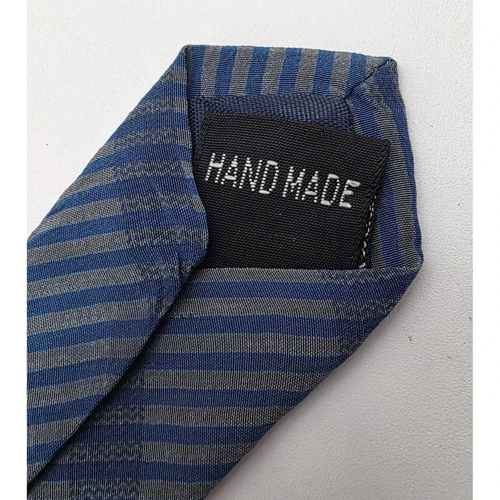 Pavone Blue Grey Striped Silk Necktie Hand Made in Italy Classic Business Tie